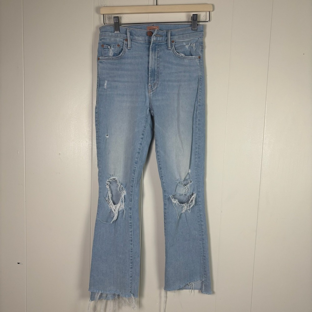 MOTHER The Insider Crop Step Fray Jeans Distressed Light Wash Denim 26